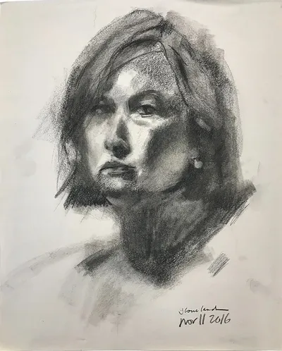 Alla Prima, Self-Portrait, Charcoal on Paper