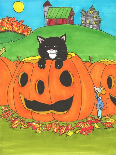 Black Cat in a Pumpkin