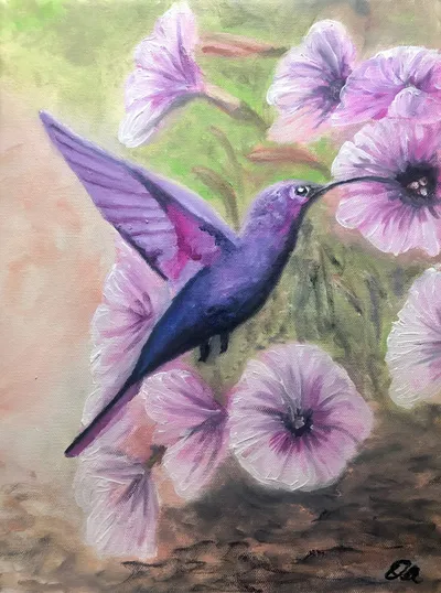 “Purple Hummingbird” 12“x16” Oil Painting