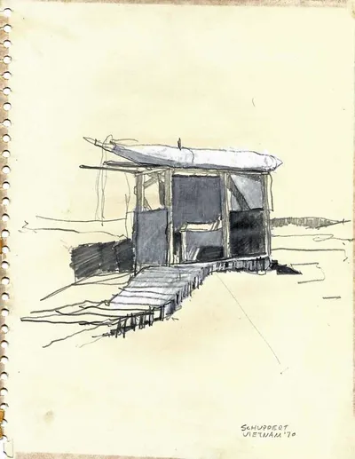 The Original Solar Shower, oil pastel &amp; graphite, Vietnam