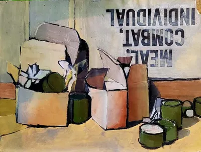 C rations, oil pastel and graphite, Vietnam